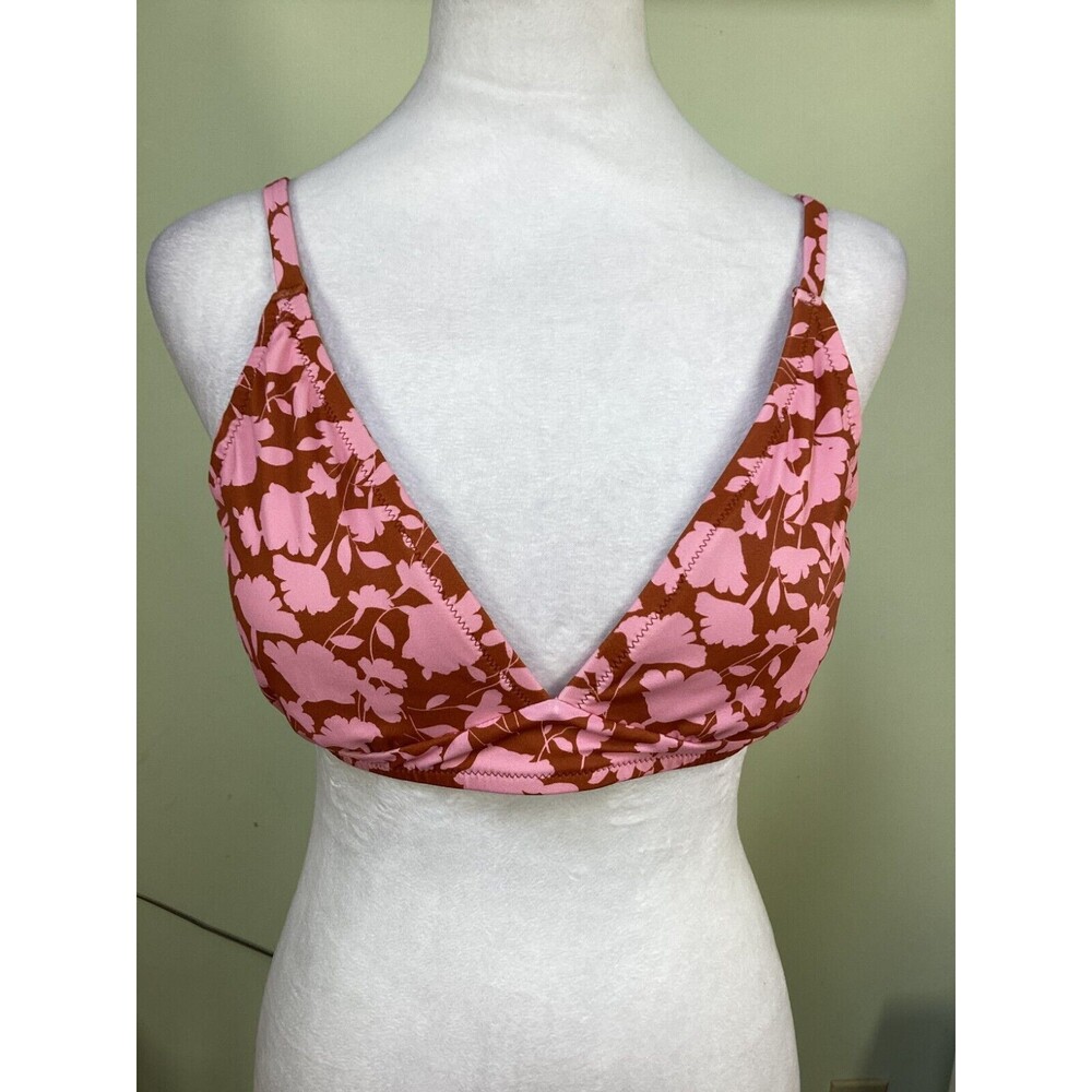 Amazon Essentials Size L Rust & Pink Paisley Padded No Wire Bikini Top Bohemian